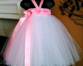 White and Pink Tutu Dress with Shabby Rosettes and a Ribbon Bow - Up to 4T