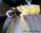 Grey and Yellow Tutu Dress with Shabby Rosettes and a Ribbon Bow - Up to 4T