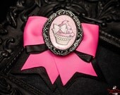 Pink & Black Cupcake Cameo Traditional Hair Bow Clip