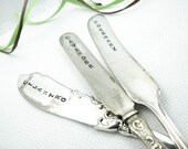 Garden Decor - Vintage Silverware Garden Markers, Hand Stamped Spreader Knives, Herb Markers, Plant Markers, Shabby Chic Decor