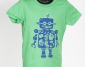 Robot on green American Apparel T Shirt 2t, 4t, 6t, 8y, 10y, 12y