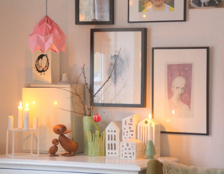 Moth origami lampshade pink