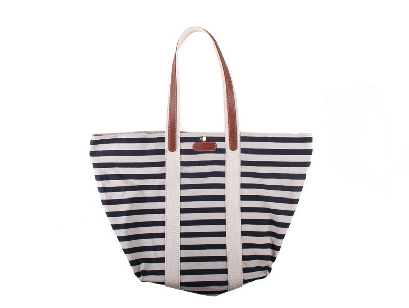 Brazzaville beach bag / tote in printed fabric with leather and cotton webbing handles