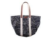 Brazzaville beach bag / tote in printed fabric with leather and cotton webbing handles