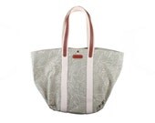 Brazzaville beach bag / tote in printed fabric with leather and cotton webbing handles