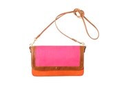 Macaw sling bag in neon pink, tan, orange and neon orange leather