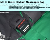 Made to Order MEDIUM Messenger Bag with 2 Deck Pockets for Larger Pro Style Deck Boxes for MTG or other Trading Card Games Deck Storage