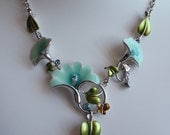 Enameled Flowers Silver Tone Necklace Vintage Estate