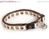 ON SALE Owl Cat Collar - Owls on Brown - Large Cat Collar