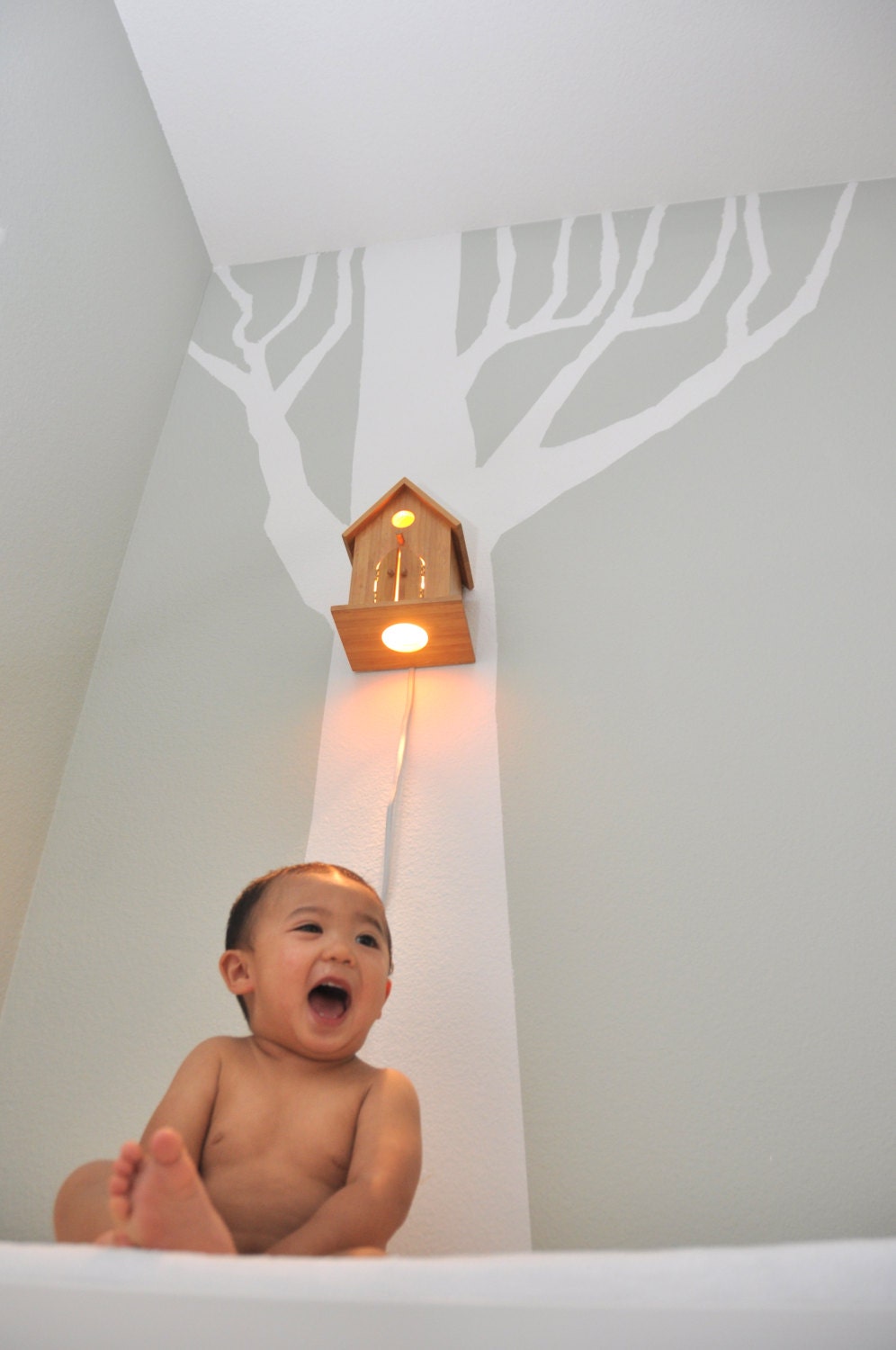 Peek-a-Boo Modern Birdhouse Lamp for Baby Nursery Wall Hanging Night Light