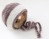 newborn knitted bonnet - photography prop - ivory, gray, taupe