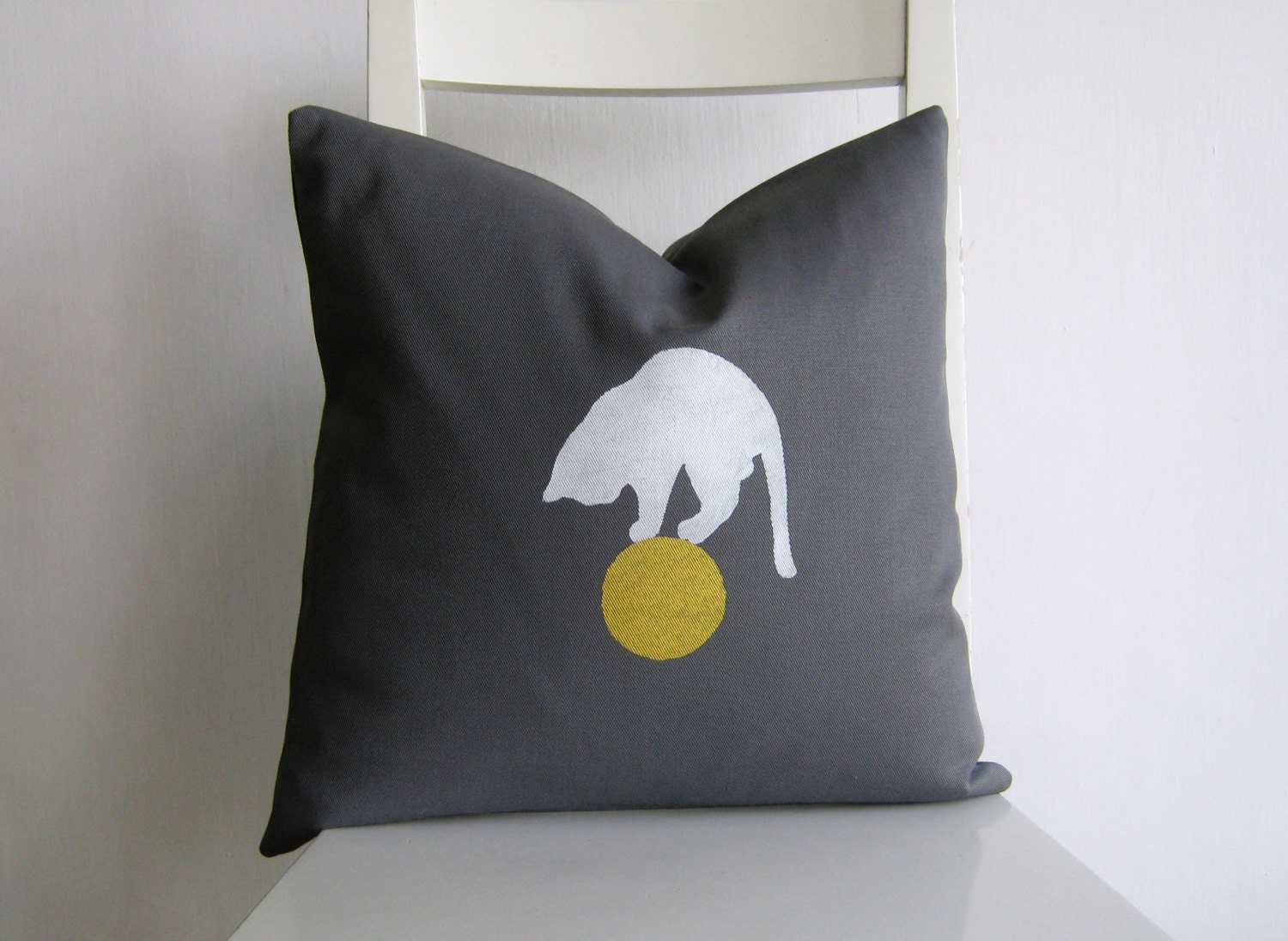 White Cat on a Golden Ball 16 x 16 Cushion cover - pillow1