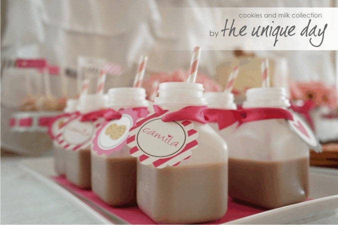 Printable Cookies & Milk Themed Birthday - Cupcake Toppers - Favor Tags - Party circles Il_570xn