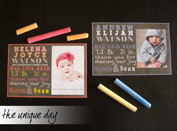 Custom Personalized chalkboard Birth Announcement (Boy or Girl) Card (Digital Print Your Own) Il_570xn