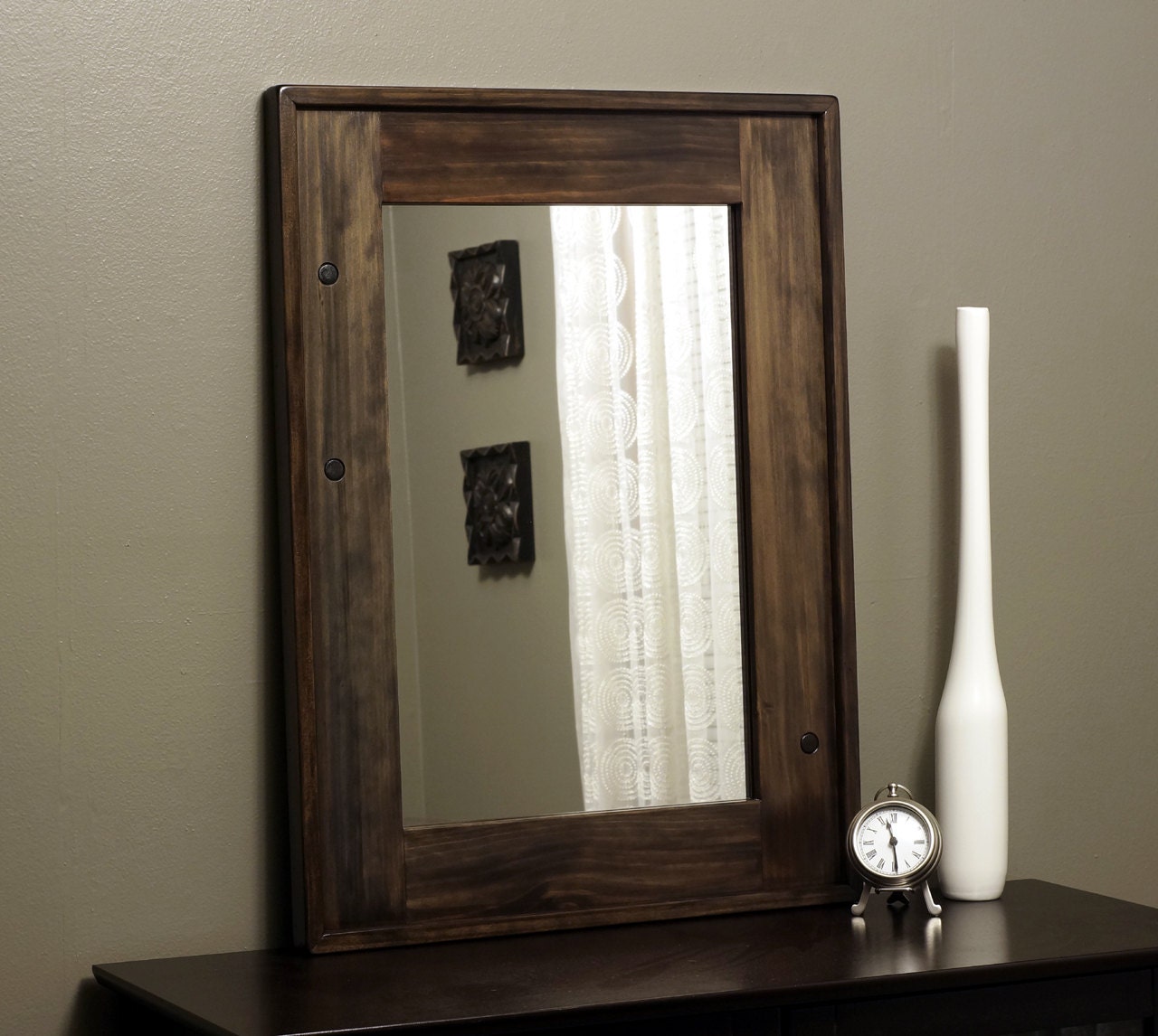 Wood Framed Mirror Natural Medium Rustic Brown by