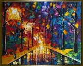 Original Textured Palette Knife Landscape Painting Oil on Canvas Contemporary Modern Art Rainy Night 24X30 by Willson Lau
