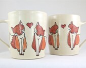 Wedding Gift - Engagement Gift - Foxes in Love - Pair of Two Matching Ceramic Mugs