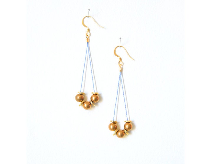 Dangle Gemstone and Brass Earrings