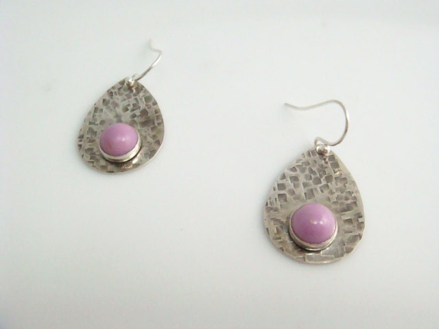 Teardrop Textured Earrings with Phosphosiderite in Sterling Silver