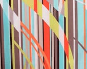Aqua and Orange Fractured Stripe Print Pure Cotton Fabric from Michael Miller--One Yard