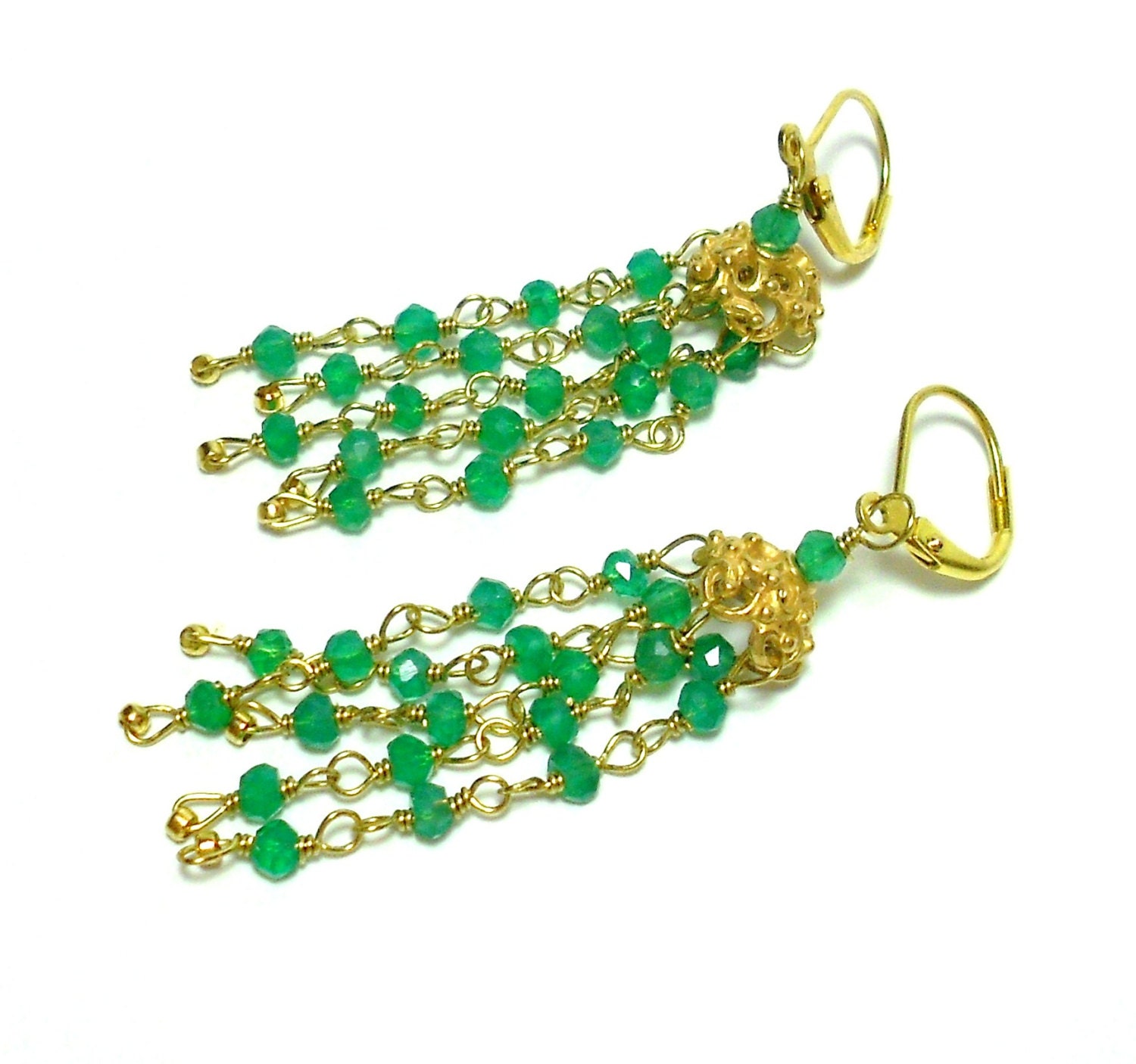 Green Onyx Tassel Earrings - Gypsy Bohemian Earrings - Onyx Earrings