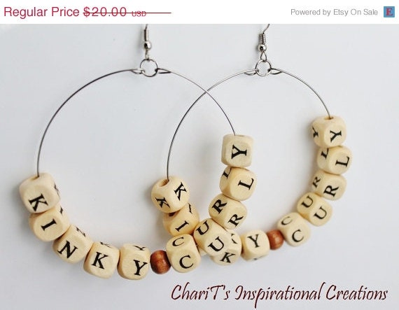 Memorial Day Sale Kinky Curly Wood Beaded Natural Hair Hoops: Made to Order