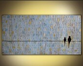 Bird painting LARGE wide abstract original acrylic on canvas birds on a wire 48 x 24 Made To Order