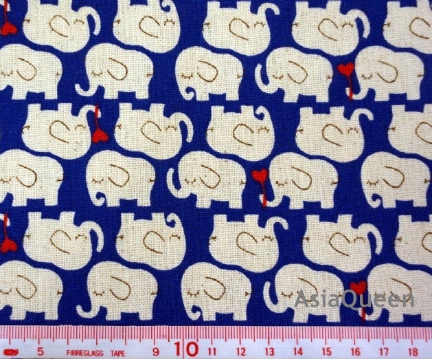 Elephant date - 1 yard - 5 colors to choose - cotton linen