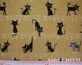 Music cat  - golden - 1 yard - cotton linen - 3 colors to choose