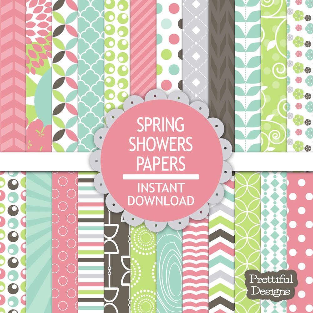 50% OFF SALE Digital Paper Pack - Personal and Commercial Use - Spring Showers (561) Il_570xn