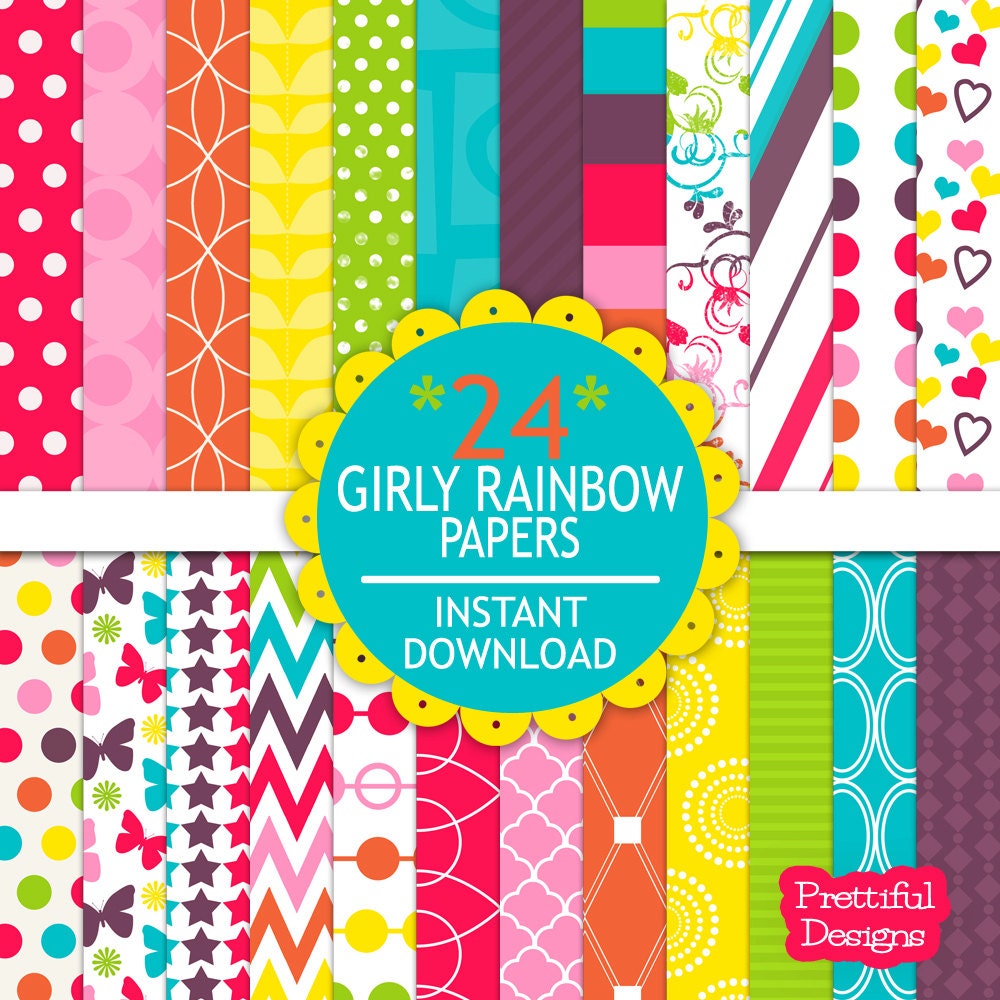 50% OFF SALE Digital Scrapbooking Printable Rainbow Hued Paper Pack Girly Rainbow (564) Il_570xn