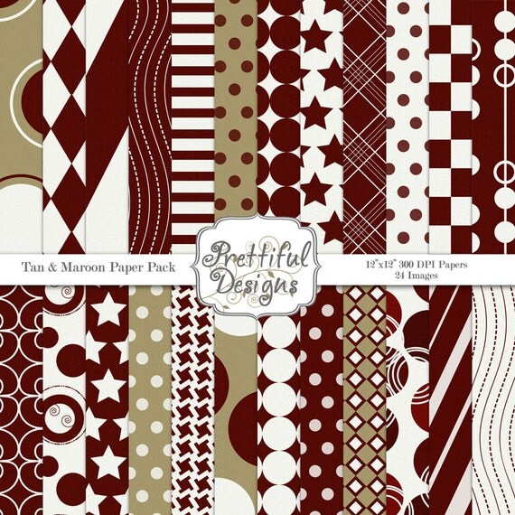 30% Off Sale Sport Team Colors Digital Paper Pack - Personal and Commercial Use - Tan and Maroon (635) Il_570xn