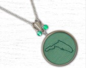 Hand Embroidered Necklace - Design your own Custom US State Outline Design Necklace Pendant With Chain - Kona Colors