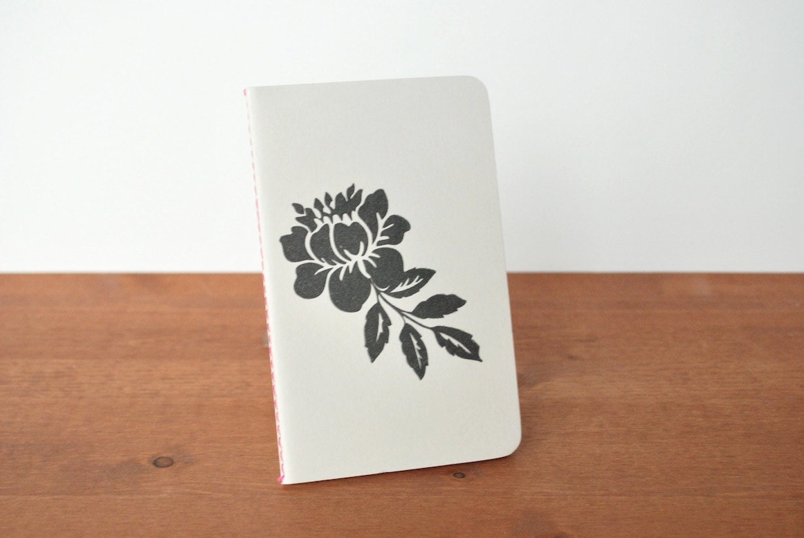 white moleskine style journal: calligraphy quills pens