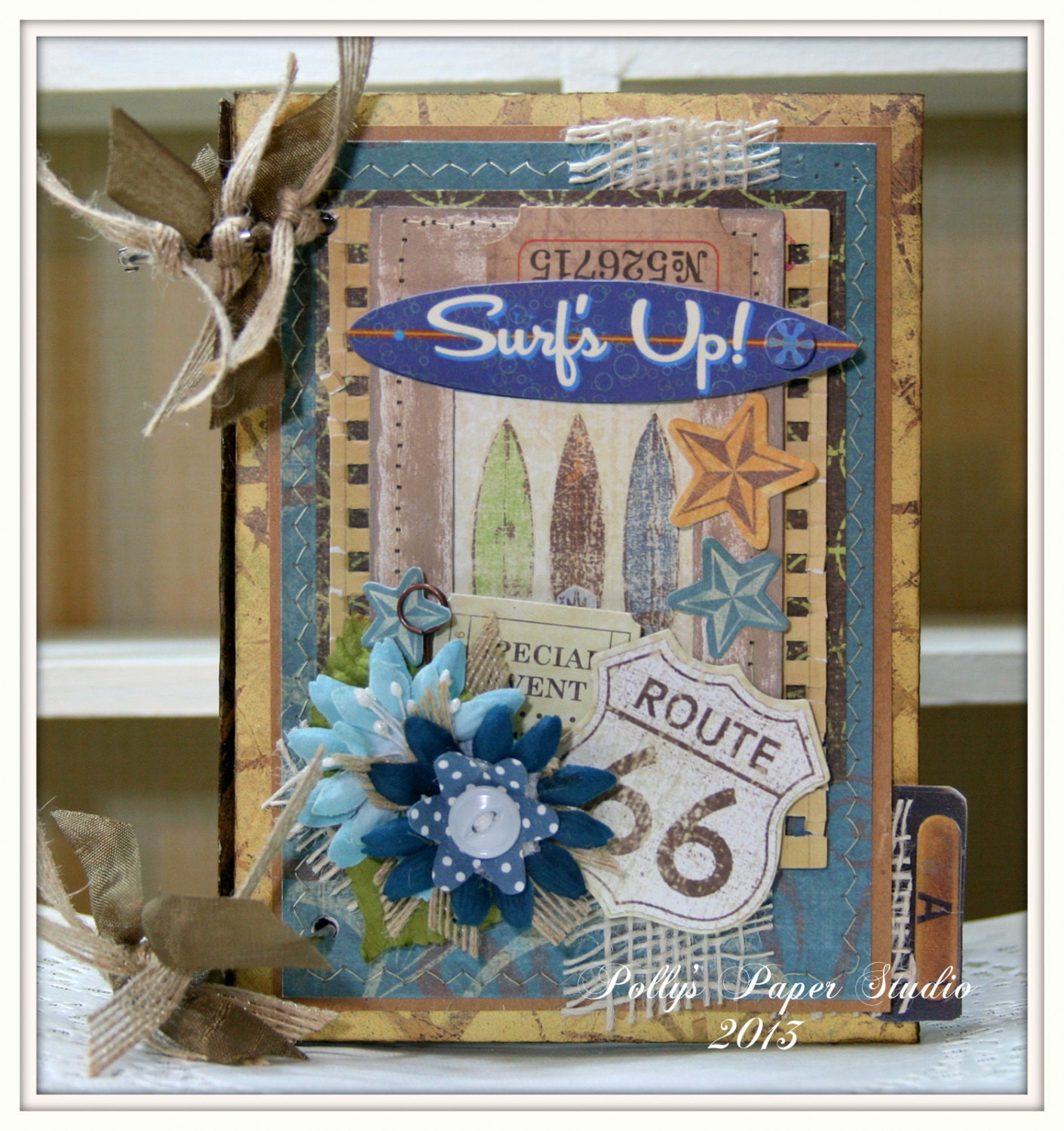 Sale Vintage Inspired BEACH MINI ALBUM Scrapbbok pockets tags flowers surfboards