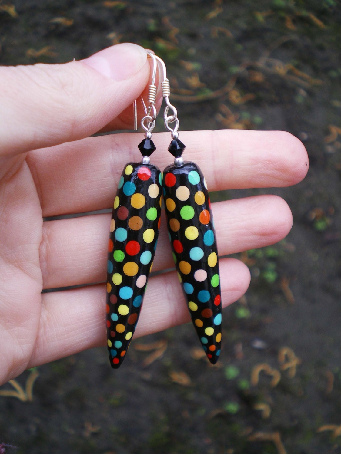 Icicle Earrings, Handpainted Polka Dot Icicle Earrings (made to order)