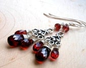Chandelier Earrings Garnet Sterling Silver Deep Red Gemstone Earrings, Timeless Jewelry