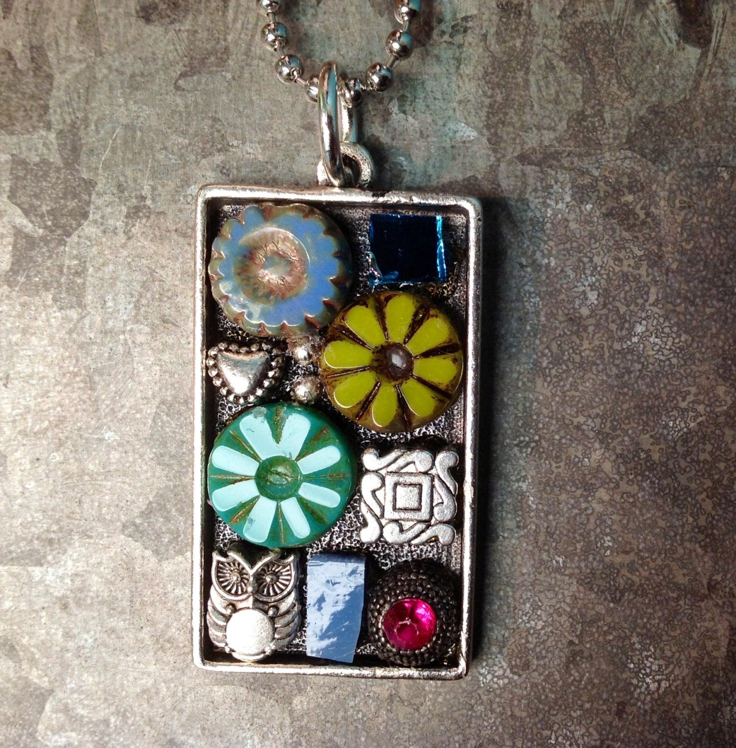 Bohemian, Jewelry, Necklace, Mosaic , Flowers de Hoot Owl