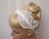 Anemone lace headband white with ribbon ties