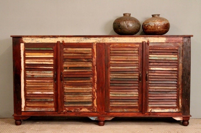 SALE Reclaimed Indian Distressed Multi Color Shutter Sideboard Storage Media Stand
