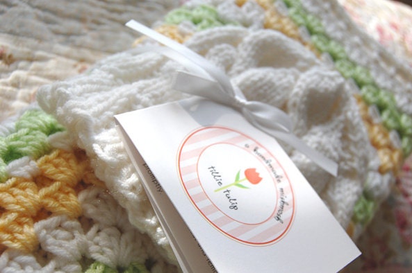 Lemon Lime Crochet Granny Square Baby Blanket & Cable Hat - Baby Shower Gift - yellow, green, white