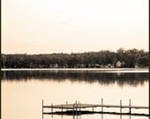 Fine Art Photography, Large Wall Art, 23x23 inch, Sepia Toned, Summer, Lake Scene, Dock, Cottage Print