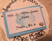 Calligraphy Beach Wedding Favors- Sand Dollars w/ Bride and Grooms Name, Wedding Date or Destination w/ Guest Name/ Table Assignment Card