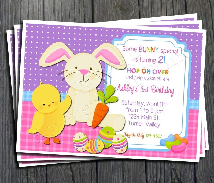 Bunny Birthday Invitation - FREE Thank You Card included Il_170x135