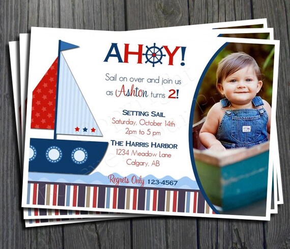 Nautical Birthday Invitation - FREE Thank You Card included Il_570xn