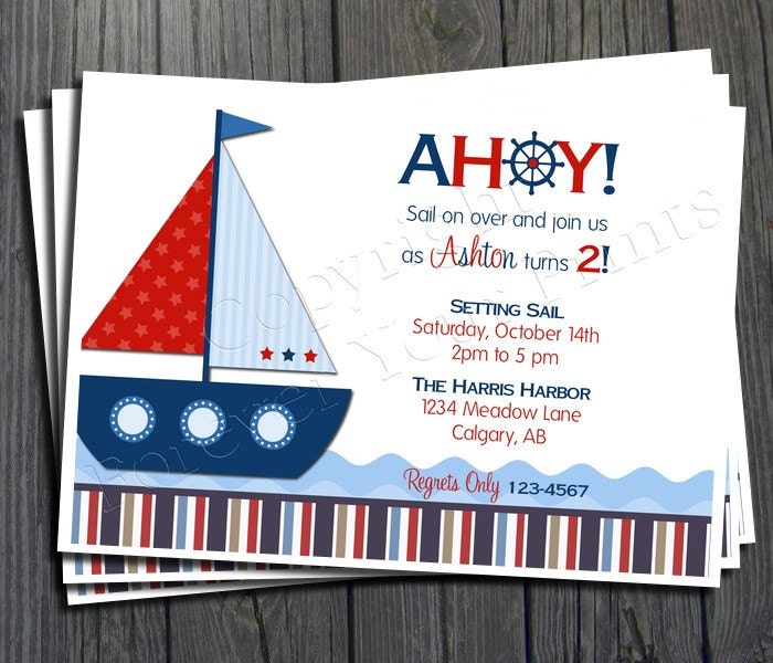 Nautical Birthday Invitation - FREE Thank You Card included Il_570xn