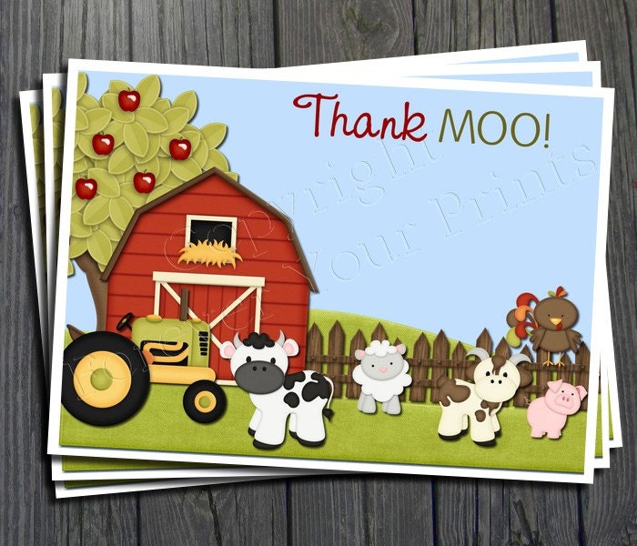 Barnyard Thank You Card - Printable Thank You Card Il_570xn
