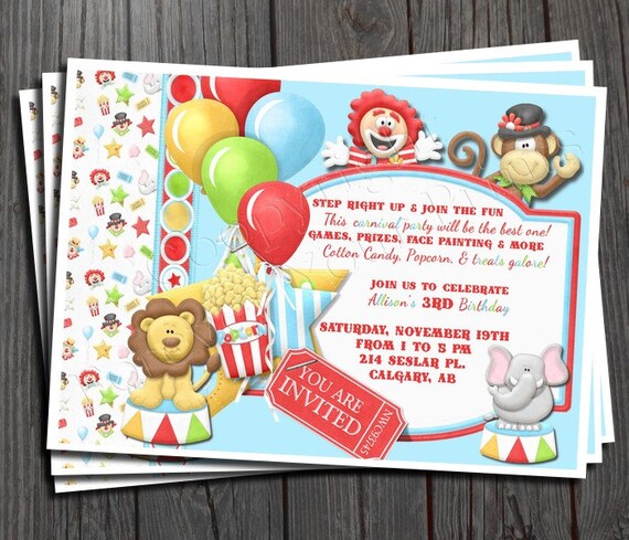 Carnival Birthday Invitation - FREE Thank You Card included Il_570xn