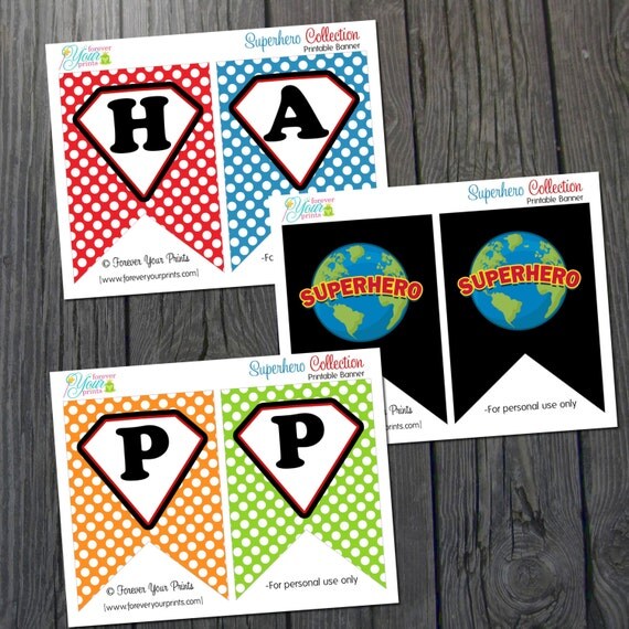 Printable Superhero Birthday Banner - You Print - Digital File Il_570xn