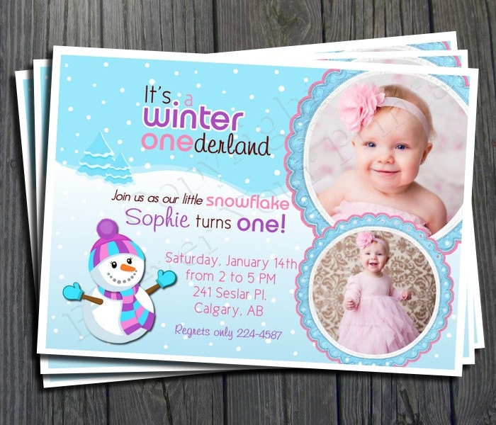 Winter ONEderland Birthday Invitation - FREE Thank You Card included